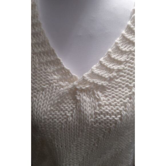 Womens handmade open chunky knit sweater White pullover long slv size M Coastal - Picture 3 of 5